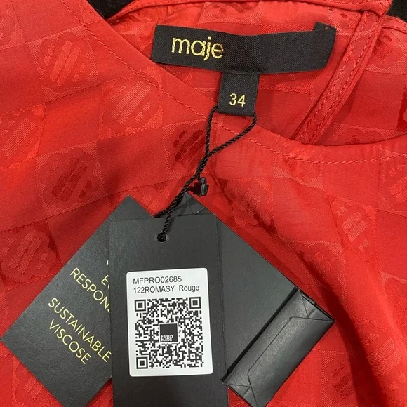 BNWOT Maje Romasy Balloon-Sleeved Flared Jacquard Mini Dress - Picture 8 of 13